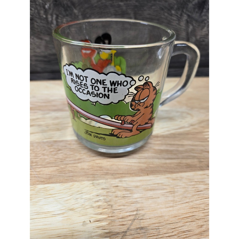 Vintage McDonalds Garfield Glass Mug 1978 1980 Seesaw Rises to the Occasion Cup